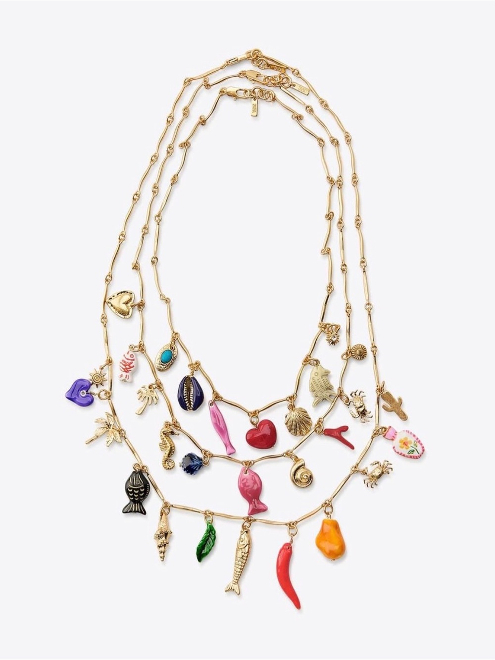 Zara Gold-Tone Multi Charm Necklace with Colorful Accents